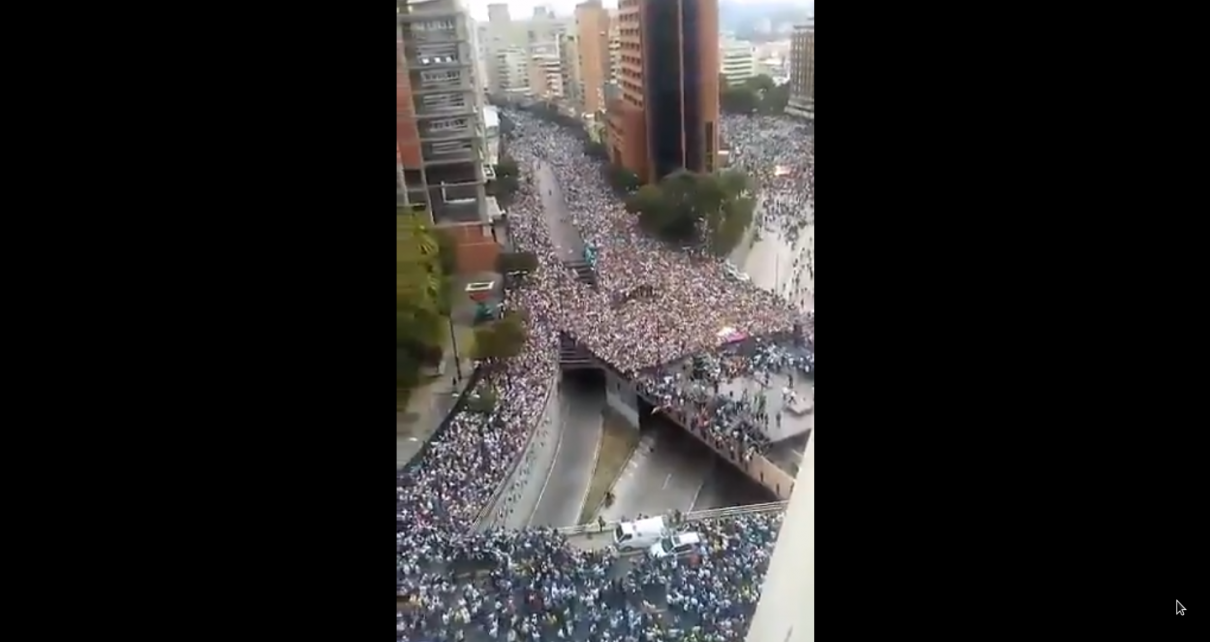 Amazing footage captures the size of this revolt – “The people of #Caracas protesting the socialist menace in #Venezuela…”