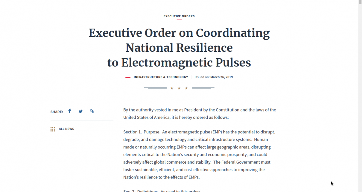 Donald Trump signs electro magnetic pulse executive order..