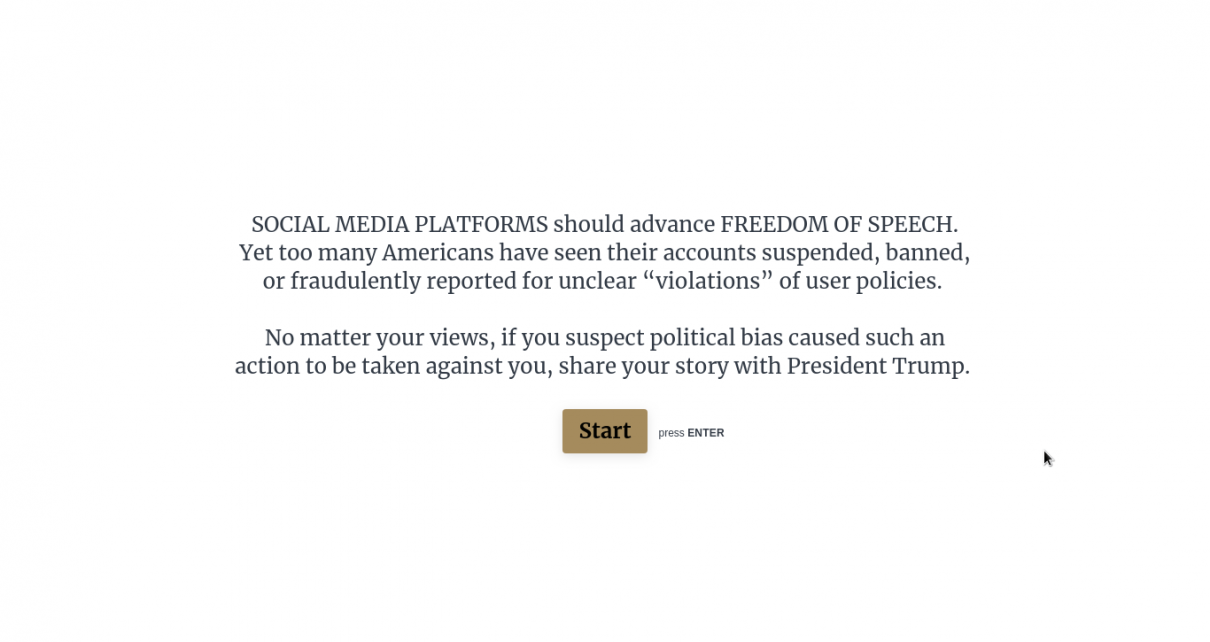 The Trump admin is requesting stories from from victims of political bias that has resulted in you being censored or silenced online