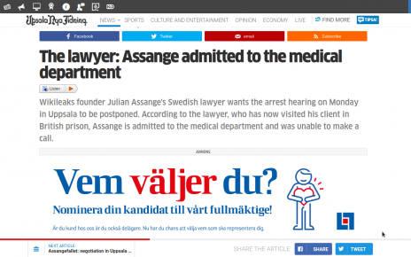 BREAKING! Assange in hospital. His Condition bad!