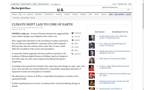 1985 New York Times: CLIMATE SHIFT LAID TO CORE OF EARTH (Magnetic Pole Shift is true Cause of Climate Change)