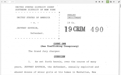 Here it is – Federal prosecutors have released the indictment against Jeffrey Epstein