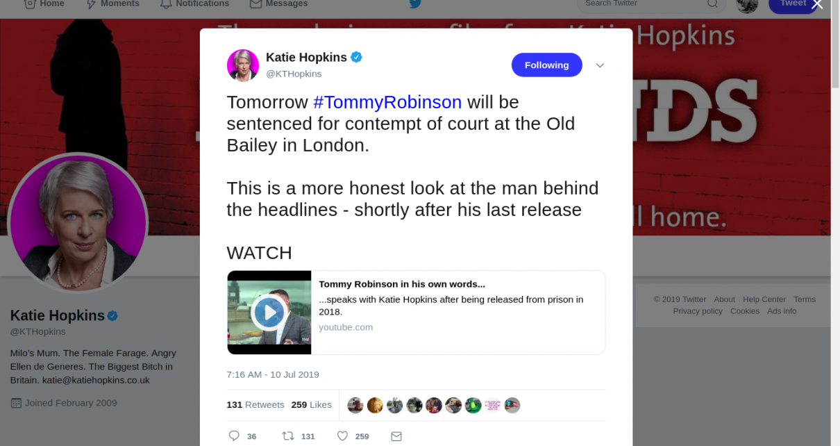 Tommy Robinson in his own words… Tomorrow #TommyRobinson will be sentenced for contempt of court at the Old Bailey in London.