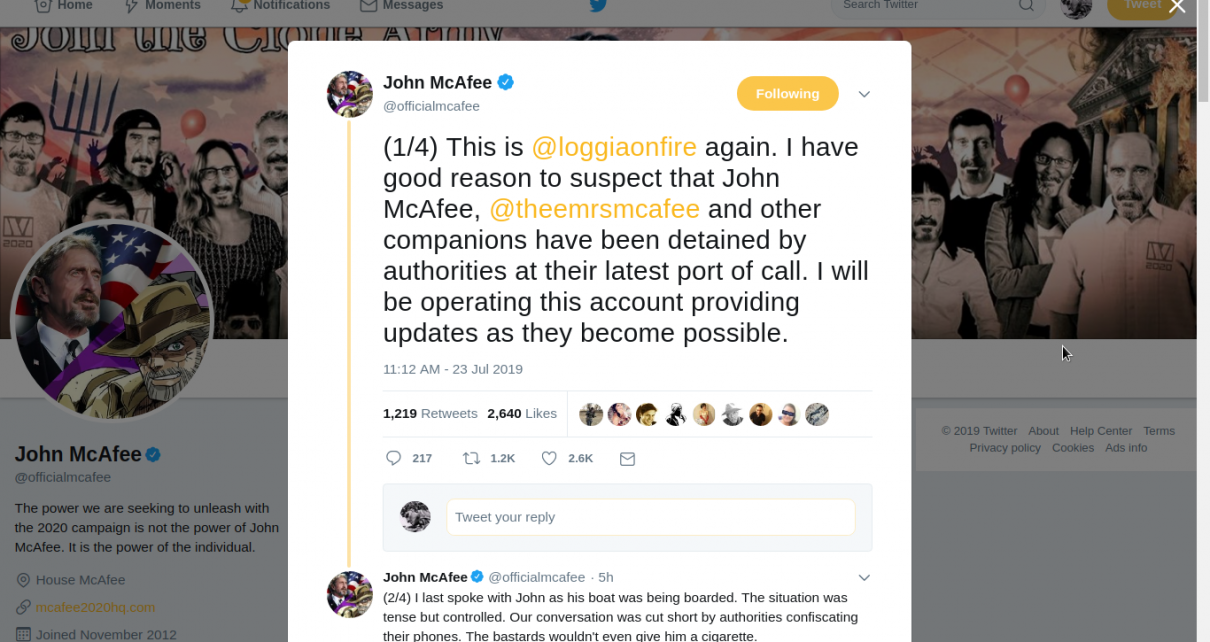 Mr John McAfee is Missing!