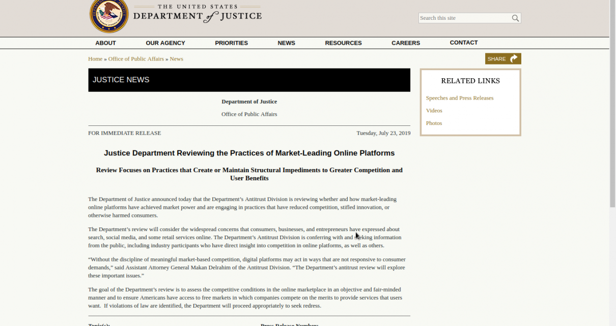 BREAKING: DOJ Announces Antitrust Probe into Social Media Companies