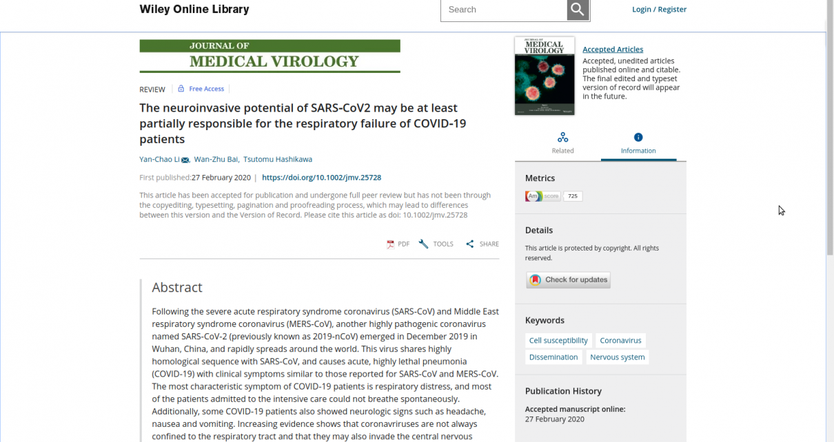 Researchers have figured out COVID19 crosses the blood brain barrier and in at least some cases, and perhaps chronically, is also a neurological disorder that in cases has literally caused people to forget to breathe due to brain damage.