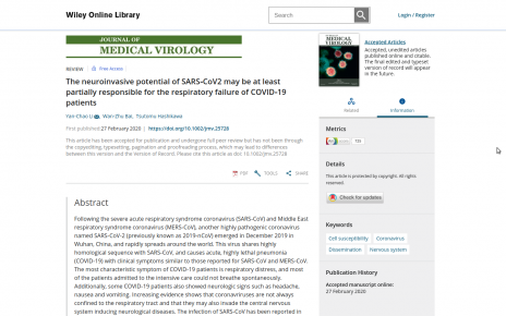 Researchers have figured out COVID19 crosses the blood brain barrier and in at least some cases, and perhaps chronically, is also a neurological disorder that in cases has literally caused people to forget to breathe due to brain damage.