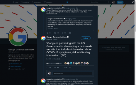 “Google is partnering with the US Government in developing a nationwide website that includes information about COVID-19 symptoms, risk and testing information.