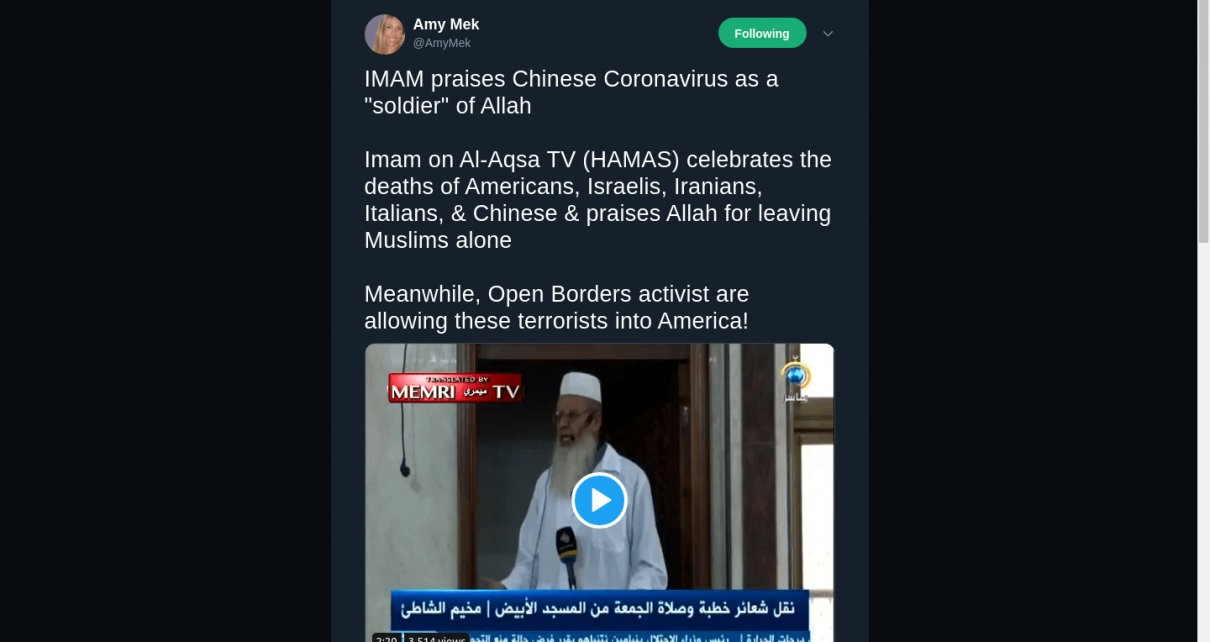 WATCH |  IMAM praises Chinese Coronavirus as a “soldier” of Allah