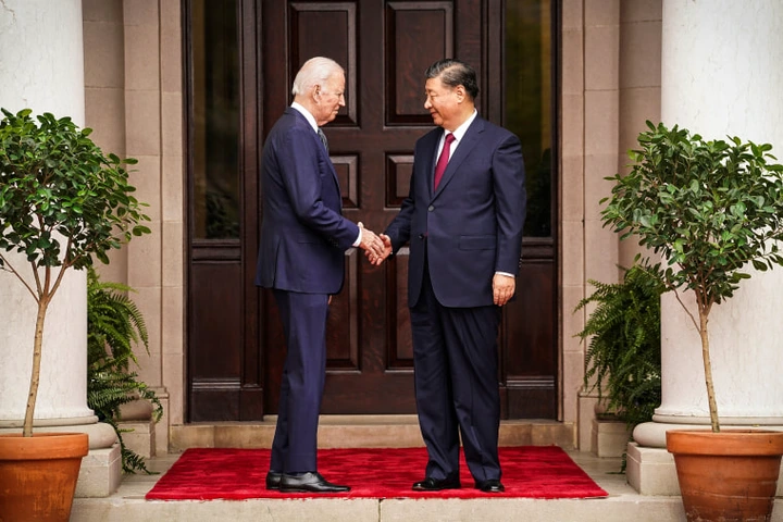 President Joe Biden shakes hands with Chinese President Xi Jinping on the sidelines of the Asia-Pacific Economic Cooperation summit in Woodside, Calif., on Nov. 15, 2023. Photo Credit: Kevin Lamarque / Reuters